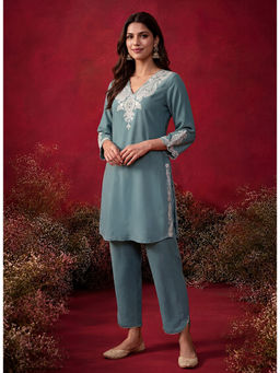 Lakshita - Blue Embroidered Straight Kurta & Pant