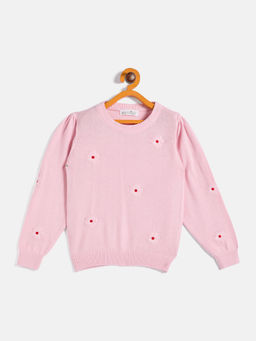 JWAAQ - Girls Pink Full Sleeve Fur Lined Winter Sweater