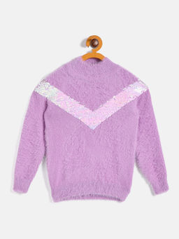 JWAAQ - Girls Purple Full Sleeve Winter Sweater