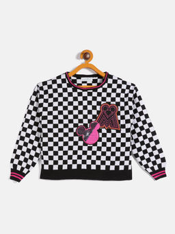 JWAAQ - Girls White & Black Full Sleeve Winter Sweater