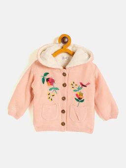 JWAAQ - Girls Peach Full Sleeve Fur Lined Winter Sweater