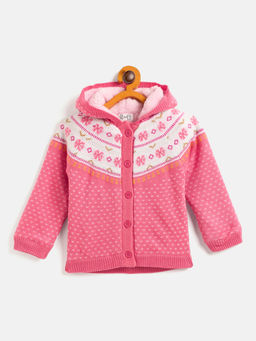 JWAAQ - Pink Full Sleeve Fur Lined Winter Sweater