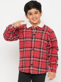 JWAAQ - Boys Red Full Sleeve Fur Lined Winter Bomber Jacket