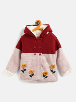 JWAAQ - Red Full Sleeve Fur Lined Winter Sweater