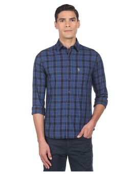 U.S. POLO ASSN. - Men Navy Premium Cotton Check Casual Shirt