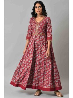 Aurelia - Maroon Printed with Zari Liva Dress and Dupatta (Set of 2)