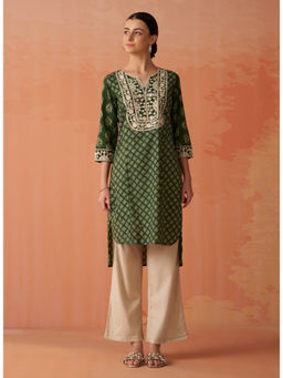 Lakshita - Green Printed Cotton Designer Kurta for Women