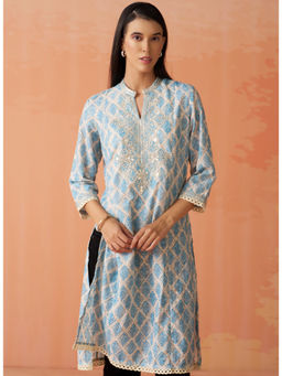 Lakshita - Blue Embroidered Schiffli Kurti for Women