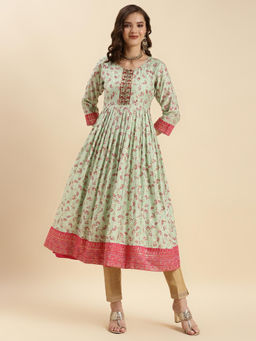 Rangita - Sea Green Silk Embroidered Calf Length Anarkali Kurta