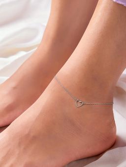 Ornate Jewels - 925 Silver Love Heart Adjustable Anklet For Women & Girls