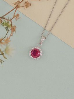 Ornate Jewels - 925 Silver 0.75 Carat Red Ruby Halo Pendant With Chain for Women & Girls (Adjustable)