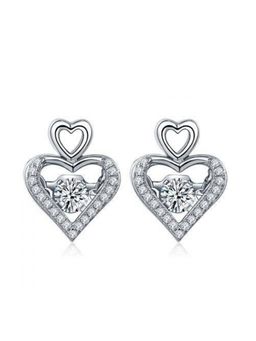 Ornate Jewels - 925 Silver 0.25 Carat American Diamond Dancing Heart Stud Earrings For Women & Girls
