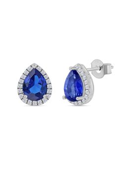 Ornate Jewels - 925 Silver Pear Blue Sapphire Solitaire Stud Earrings for Women & Girls (One Size)
