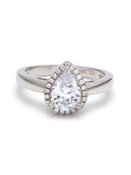 Ornate Jewels - 925 Silver Pear 0.5 Carat American Diamond Halo Ring For Women & Girls