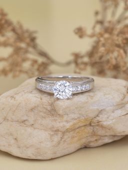 Ornate Jewels - 925 Silver 1 Carat American Diamond Engagement Solitaire Ring For Women & Girls