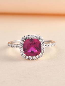 Ornate Jewels - 925 Silver 1.30 Carat Red Ruby Halo Ring for Women & Girls