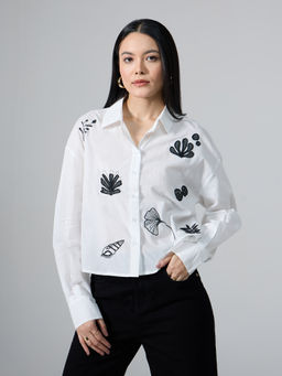 Twenty Dresses by Nykaa Fashion - White Embroidered Full Sleeves Shirt