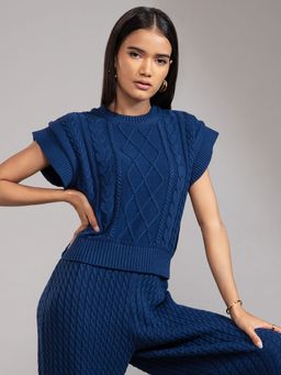 Twenty Dresses by Nykaa Fashion - Navy Keep Me Knitted Sweater Top