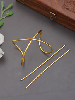 Silvermerc Designs - Gold Plated Aristole Designer Hair Accessory (Set of 2)