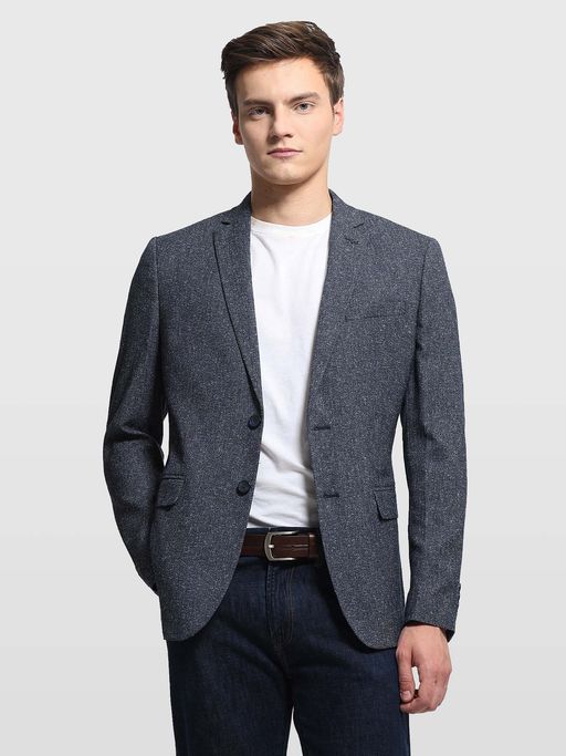 Arrow Blue Heathered Zero Calorie Slim Fit Textured Blazer
