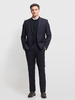 Arrow - Navy Blue Dobby Self Design Two Piece Suit