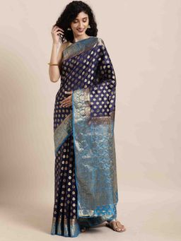 Rajnandini - Womens Navy Blue Silk Weaving Work Traditional Saree with Unstitched Blouse
