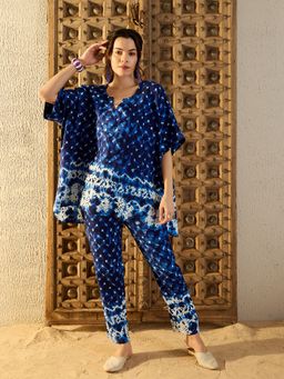 Mabish By Sonal Jain - Blue Tie-Dye Anti Fit Kaftan with Pant (Set of 2)
