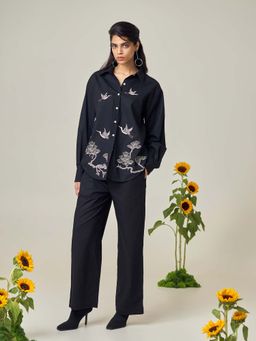 Maisolos - Black Poplin Flamingo Shirt with Pant (Set of 2)