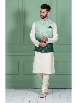 KISAH - Men Green Kurta Jacket Set (Set of 3)