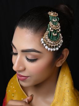 AG'S - Green and White Pearl Gold Plated Kundan Passa
