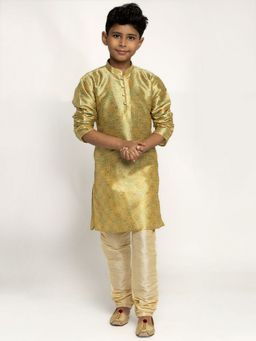 Kraft India - Boys Pista Color Printed Silk Kurta with Churidar (Set of 2)