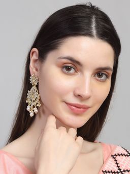 Yellow Chimes - Gold Plated Kundan Chaandbali Earrings