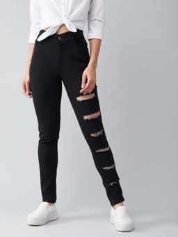 Miss Chase - Women's Black Slim High Rise Clean Look Regular Denim Jeans