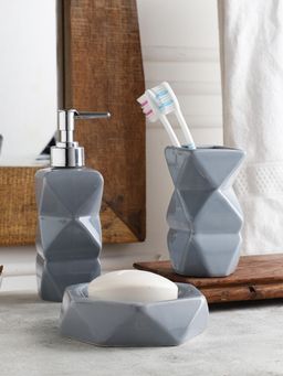 VarEesha - Hand-Made Diamond Ceramic Grey Bathroom Set of 3