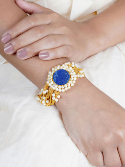 Teejh - Eiravathi Blue Studded Layered Chain Pearl Bracelet