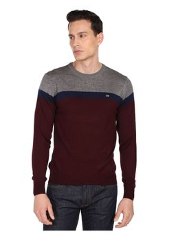 Arrow - Sports Men Burgundy Crew Neck Colour Block Sweater