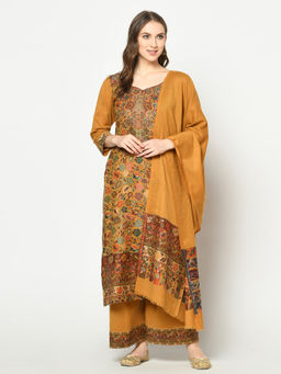 Safaa - Mustard Self Design Woollen Unstitched Dress Material (Set of 3)