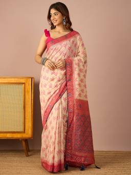 InWeave - Women Silk Blend Beige Printed Saree