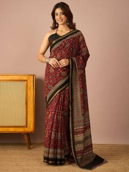 InWeave - Women Viscose Blend Maroon Paisley Saree