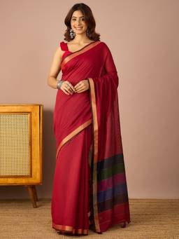 InWeave - Women Silk Blend Red Woven Saree