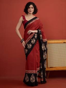 InWeave - Women Cotton Maroon Printed Saree