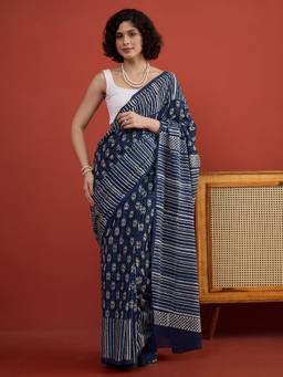InWeave - Women Cotton Indigo Printed Saree