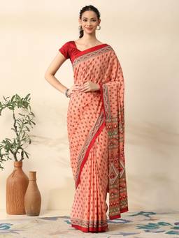 Garden VARELI - Women Peach Crepe Floral Printed Ready To Wear Saree