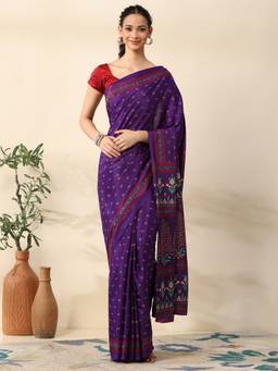 Garden VARELI - Women Purple Crepe Floral Printed Ready To Wear Saree