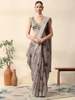 Garden VARELI - Women Beige Chanderi Floral Printed Saree