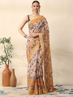 Garden VARELI - Women Beige Chanderi Printed Saree