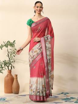 Garden VARELI - Women Pink Chanderi Novelty Printed Saree