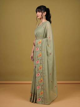 Akhilam - Women Georgette Green Embroidered Designer Saree