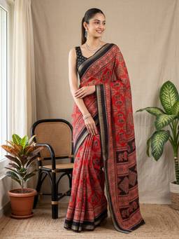 Akhilam - Women Georgette Red Printed Designer Saree