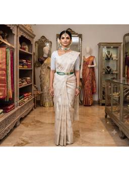 FLOSIVE - Women Silk White Woven Zari Saree
